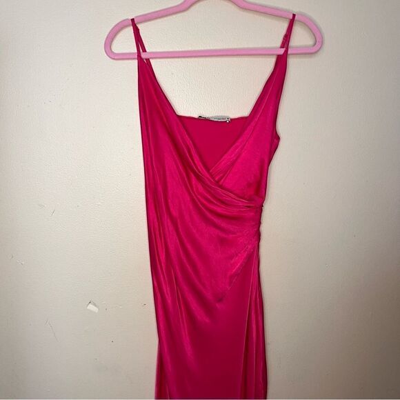 ZARA DRAPED CAMISOLE SLIP DRESS FUCHSIA Size M - Picture 5 of 7